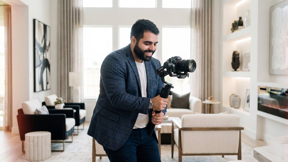 Ariel filming a luxury interior on a Sony A7S III gimbal rig